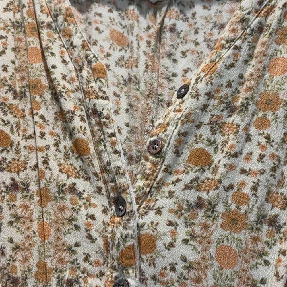 Cotton Rye Floral Half Button Up Tie Waist Midi Dress in Yellow Cream and Green - Picture 4 of 6
